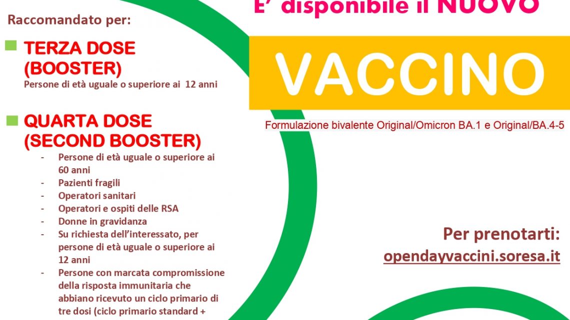 CAMPAGNA VACCINALE ANTICOVID, DISPONIBILI I NUOVI VACCINI BIVALENTI ORIGINAL/OMICRON BA.4-5