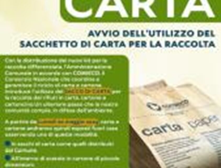 CAMBIA A PELLEZZANO IL METODO DI RACCOLTA DI CARTA E CARTONE GRAZIE AD ACCORDO TRA COMUNE E COMIECO