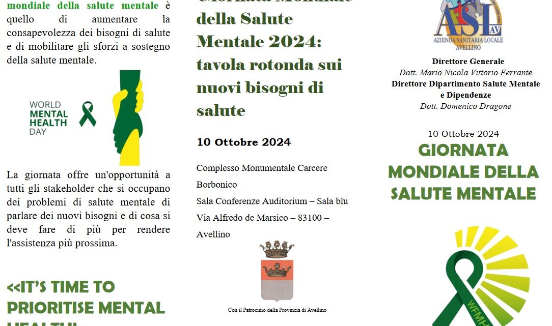 10 ottobre 2024 GIORNATA MONDIALE DELLA SALUTE MENTALE